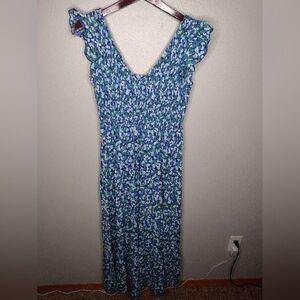 Mister Zimi Luna Smocked Midi Maxi Dress Size 1 Blue Spotted Sleeveless LL